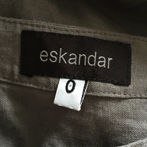 ESKANDAR Visone Tan-Taupe Linen Embroidered Scallop Hem Dress 0 - Picture 10 of 10